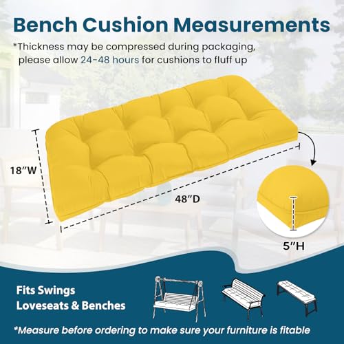 Tufted Bench Cushions for Outdoor Furniture, 48" x 18" Porch Swing Cushions Filled with Foam, Overstuffed Patio Cushions for Bench Loveseat with 2-3 Seats,Thick and Water Resistant, Yellow - color: Yellow, size: 48" x 18" x 5"