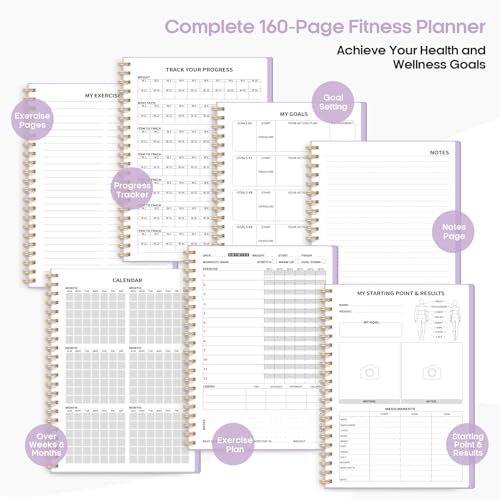 Fitness Workout Journal for Women & Men, A5(5.5" x 8.2") Workout Log Book Planner for Tracking, Progress, and Achieving Your Wellness Goals-Lavender - color: l.Lavender