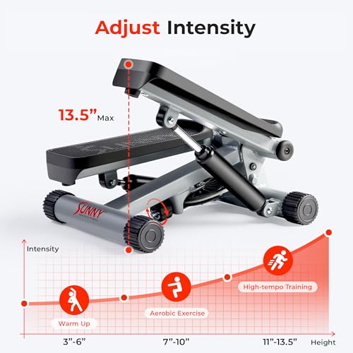 Sunny Health & Fitness Mini Steppers for Exercise at Home, Stair Step Workout Machine with Resistance Bands, Full Body Cardio Equipment, Optional Free SunnyFit App Connection Smart Stepper - color: Grey