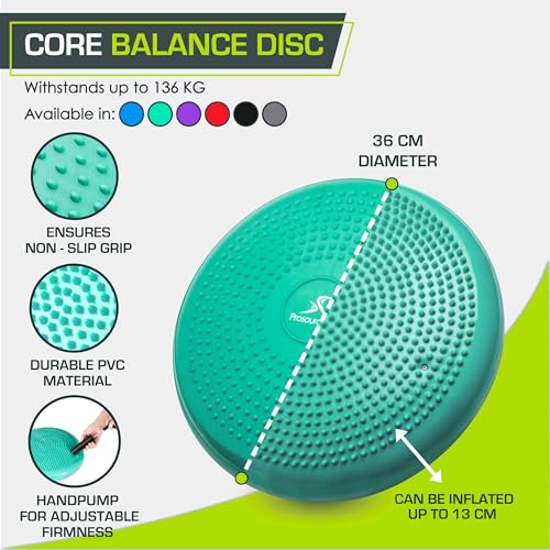 ProsourceFit Core Balance Disc Trainer, 14” Diameter with Pump for Improving Posture, Fitness, Stability - color: Green