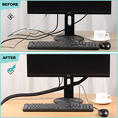 AGPTEK Cable Sleeve, 6.6ft - 1.2 inch Cable Management, Desk Cord Cover Organizer Wire Hider for Home Office Computer TV Wire Loom Tubing, Pet Proof Cord Protector from Cat Dog Chewing, Black - color: Black, size: 1.2"-6.6ft