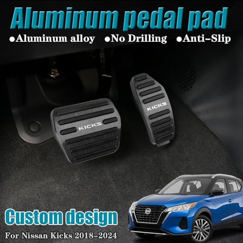LEXLEY,with Kicks Logo 2PCS Anti-Slip Aluminum Brake Gas Pedal Pads,Auto No Drilling Accelerator Pedal Covers Only for Nissan 2018-2025 2026 Kicks-Black - color: BLACK