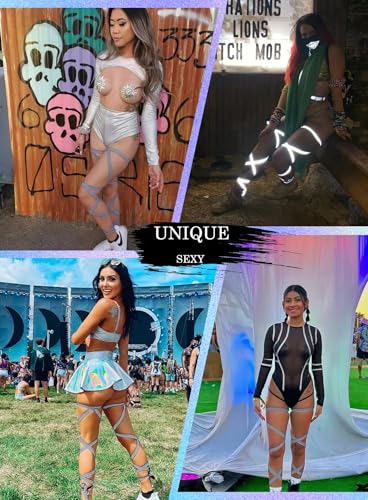 Ella Lust Reflective Rave Leg Wrap for Women - Adjustable Holographic Glow Straps Music Party Accessories EDC Concert Outfits - color: Reflective Silver