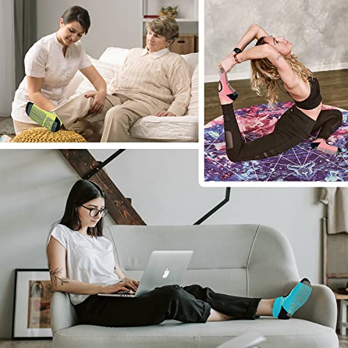 unenow Non Slip Grip Yoga Socks for Women with Cushion for Pilates, Barre, Home - color: Three Pairs Waves-lake Blue/Yellow/Pink