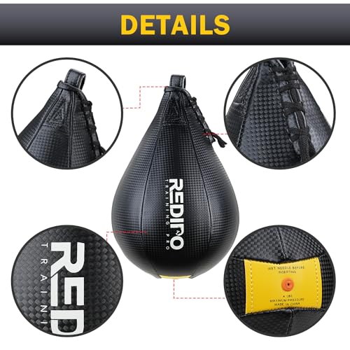 Superior Boxing Speed Bag - PU Leather Speed Punching Ball - Heavy Duty Hanging Swivel Ball for Gym & MMA Muay Thai Sports Fitness - Punching Dodge Striking Speed Reflex Ball - color: Black（10"x7"）