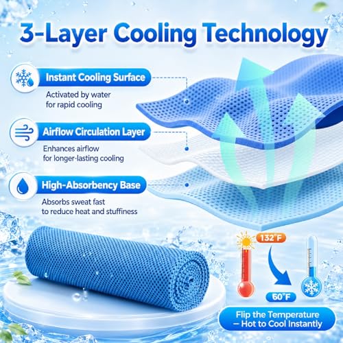 PJT Cooling Towels for Neck and Face, 40" x 12" Ice Silk Microfiber Towels for Hot Weather Outdoor Golf, Instant Cool Touch Breathable Sports Towels for Gym, Running, Yoga, Camping, 4 Pack