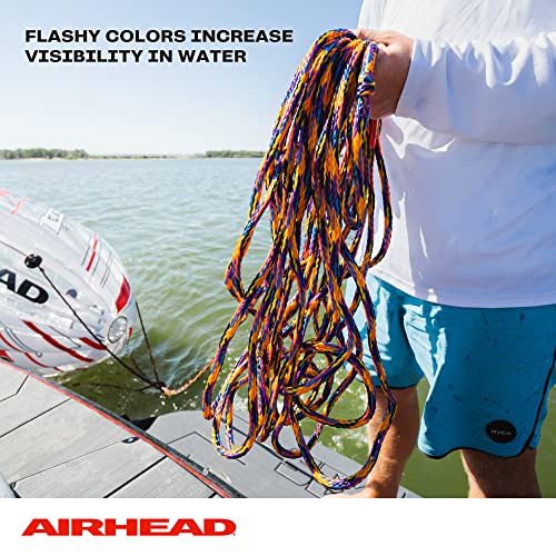Airhead 1-6 Person Tow Rope for Towable Tubes, Heavy Duty Boat Towline for Tubing, UV Resistant 16 Strand Polypropylene with Rope Keeper, up to 6,000 lb Break Strength - size: 4 Person