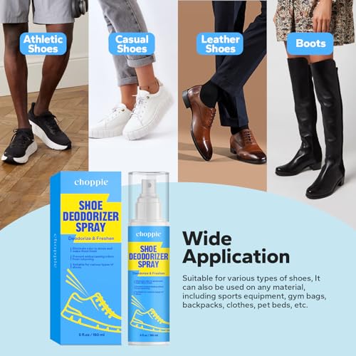 Choppie Shoe Deodorizer Spray (5 Fl Oz), Deodorizer for Destroy Embarrassing Odors, Foot Spray for Smelly Feet, Shoe Smell Eliminator