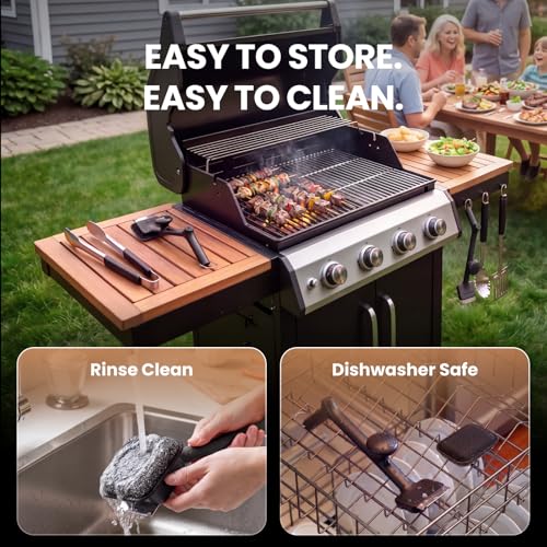 ThermoMaven Bristle-Free BBQ Grill Brush - No Wire Risk Steam Cleaner Removes Burnt Grease Fast - 17" Cool-Touch Handle, Scraper & 3 Replaceable Heads for Gas, Charcoal & Cast Iron - size: Black 3pcs-Small