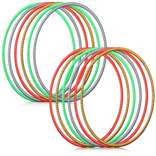 Sratte 12 Pcs Toy Hoop Detachable Adjustable Toy Hoop Colored Exercise Ring Plastic Circle Gymnastics Equipment Require Self Assembly(28 Inch,Red, Green, Gold, Silver)