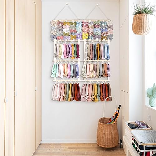 POVETIRE Headband Holder Hair Bows Organizer for Girls,Baby Headbands Hair Accessories Organizer Storage Wall Hanging Decor for Nursery Girls Room - color: Beige