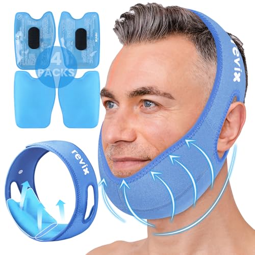 REVIX Face Ice Pack for Wisdom Teeth, 3D Sewing Ice Pack Head Wrap for TMJ Discomfort, Jaw Soreness, Dental Caries and Tooth Extraction, Extra Snug Fit with 4 Hot and Cold Pads, Blue - style: Blue-Pack 1