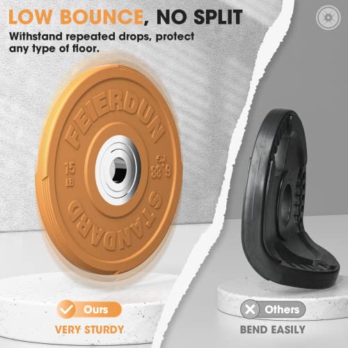 FEIERDUN Color Bumper Plate Set, 2-Inch Olympic Weight Plates, Low Bounce Rubber Barbell Plates with Stainless Steel Insert for Weightlifting, Strength Training, CrossFit & Home Gym, 10LB-370LB - style: K) 170LBS SET