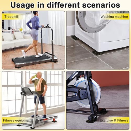 6 Pcs Anti Shock Treadmill Mat Pads, Thick High Density Rubber Exercise Equipment Mats for Vibration Damping, Noise Reduction, and Floor Protection in Home Gym