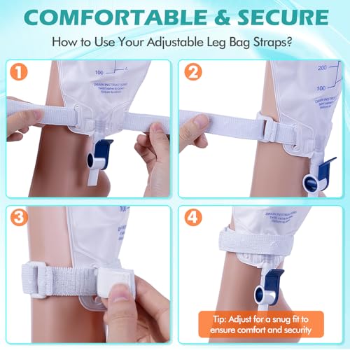 Anti-Slip Catheter Leg Bag Strap, 16 in / 40 cm | Silicone Grip, Adjustable Hook-and-Loop | Thigh Placement, Extended Fit for Foley Drainage Bags | Reusable, Washable 4PCS - size: Short