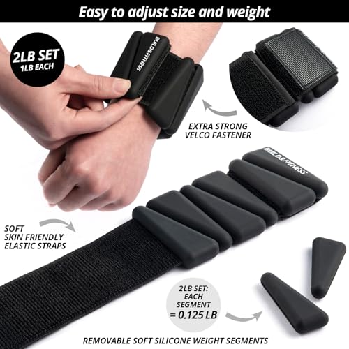 Wrist & Ankle Weights, Adjustable Bands for Women & Men Workouts, Set of 2 – 2lb or 4lb (1lb or 2lb each strap) Ideal for Runs, Jogs, Walks, Yoga, Dance, Pilates, Cardio, Aerobics, Strength Training - color: Black, size: 2LB (1LB each)