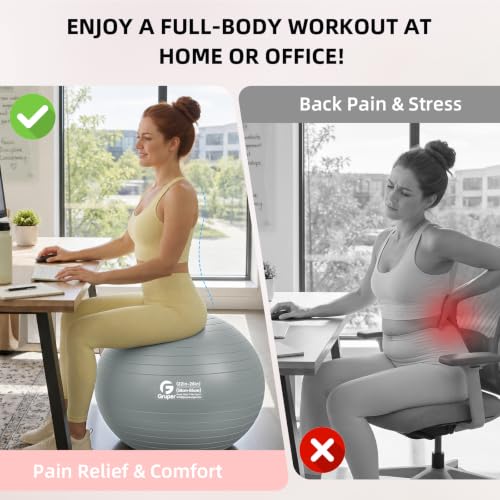 Gruper Exercise Ball, Extra Thick Yoga Ball for Working Out, Yoga & Pregnancy, 4 Sizes Anti-Burst Balance Ball with Foot Pump for Pilates, Physical Therapy & Fitness - color: green, size: L(26IN/65cm)