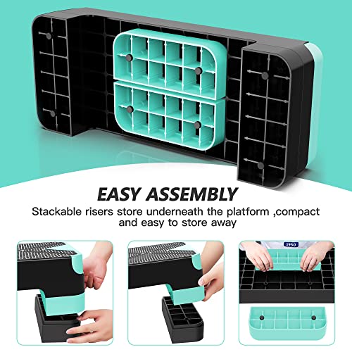 GYMMAGE Aerobic Exercise Step, Adjustable Height, | Aerobic Workout Step Platform for Exercise, 26.5" Step Deck with Adjustable Height, Women Home Gym Cardio Fitness - color: Turquoise