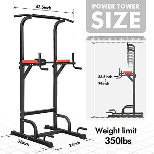 BangTong&Li Power Tower, Pull Up Bar Dip Station/Stand for Home Gym Strength Training Workout Equipment - color: black+red