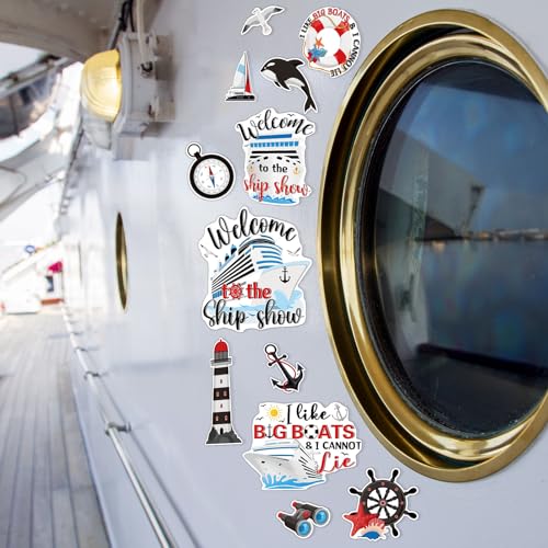 Kanayu 12 Pieces Cruise Door Magnets Decorations, Sea Navigation Ship Car Refrigerator Magnets Stickers Anchor Cruise Cabin Door Fridge Magnetic Decorations for Cabin Carnival Party(Black Style) - style: Black Style