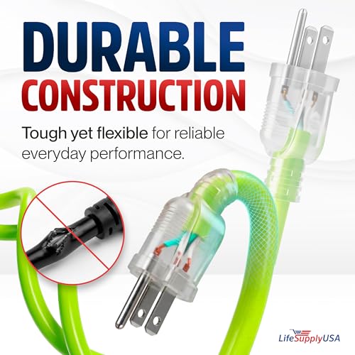 25ft Outdoor/Indoor Extension Cord 12/3 Gauge Extra Heavy Duty 3 Prong SJTW, Waterproof, Flexible Cold-Resistant Long Power Cord, 15A 125V 1875W, Neon Green by LifeSupplyUSA - color: Neon Green, size: 25 FT, style: 12AWG