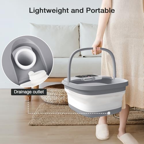 HOSPAN Collapsible Foot Spa with Heat, Bubble, Red Light, and Temperature Control, Foot Bath Massager with 8 Shiatsu Massage Rollers, Pedicure Foot Spa for Relaxation and Stress Relief - color: Gray