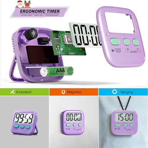 Antonki 2 Pack Digital Timer for Kids, Magnetic Countdown Kitchen Timers for Cooking, Egg, Classroom, Teacher, Exercise, Study, Oven - Battery Included - color: Fresh Purple