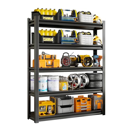 72" H Garage Shelving Unit, Garage Storage Shelves 2500LBS Heavy Duty Shelving, Adjustable 5 Tier Metal Shelving Utility Shelf, Storage Rack for Industrial, Warehouse, Basement (16" D*36" W*72" H) - size: 16" D*36" W*72" H