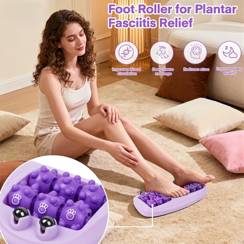 Meifuly Double Foot Massage Roller for Plantar Fasciitis, Portable Dual Foot Roller Tool for Home Use(Purple) - color: Purple