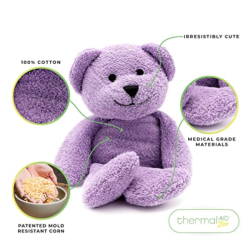 Thermal-Aid® (Tumble The Lavender Bear) – Washable Heating Pad & Ice Pack for Kids – Microwave & Freezer Safe, Plush Hot/Cold Pack with Natural Corn Filling – Reusable Comfort - size: Zoo Purple Bear