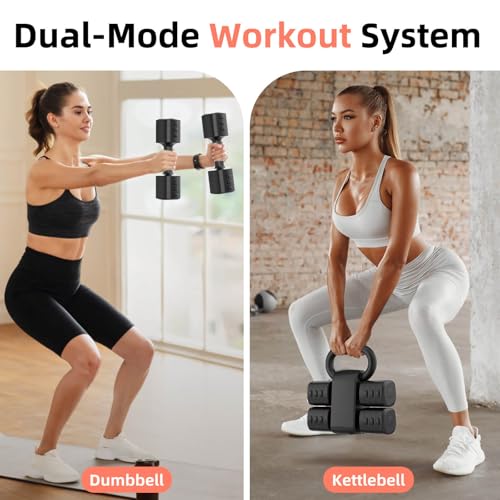2-in-1 Adjustable Dumbbell Set, 4-Level Weights for Women | Convertible Dumbbell & Kettlebell, Adjustable 2.2-5.5lb Each, Quick-Change Button, Compact for Home Gym, Office & Outdoor - color: Black