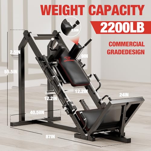Waxman Leg Press Hack Squat Machine Combo, 2-in-1Leg Exercise Machine with Linear Bearing, Special for Lower Body with Weight Storage for Quads, Hamstring