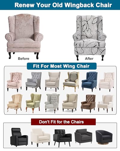CRFATOP 2 Piece Stretch Wingback Chair Cover Printed Wing Chair Slipcovers Spandex Fabric Wingback Armchair Covers with Elastic Bottom for Living Room Bedroom Wingback Chair,C30 - color: Color C30