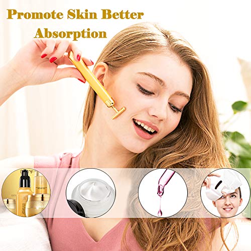 Face Massager Facial Roller Kit | Electric, Golden 3D V Type Facial Roller and T Shape Massager with Gentle Vibration, for Lymphatic Drainage Skincare Ritual