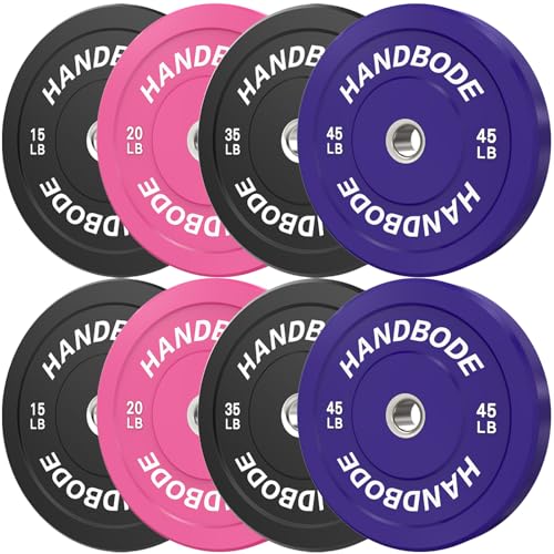 HANDBODE 2-Inch Weight Plates High Bounce, Olympic Bumper Plate Set 45/100/160/190/260/300lb, Colored Weight Plates Set for Home Gym, Barbell Weights Rubber Strength Training Plate for Weight Lifting - size: 230 lb Set (Pair of 15, 20 lb, 35, 45 lb), styl