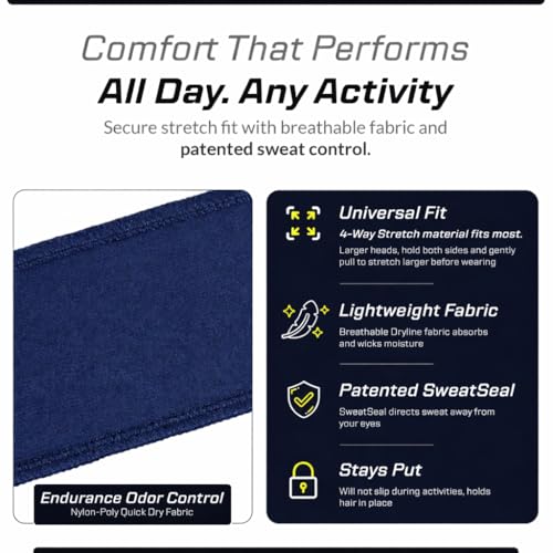 Halo Headband Bandit - 4" Wide Pullover Sweatband Running Headband Men Women Absorbent Soft Comfortable.Channels Sweat Out of Your Eyes Keeps Hair in Place No-Slip - color: Blue