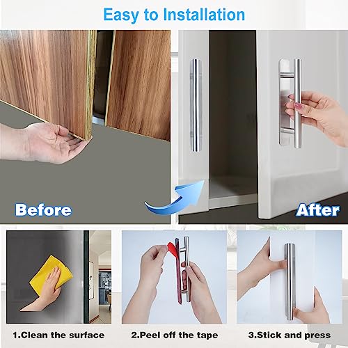 Self-Stick Instant Cabinet Drawer Pulls - 6" Stainless Steel Drawer Push Pull Handles Helper with Adhesive Door Handle for Kitchen Wardrobe Drawers Window Sliding Closet (2Pack, Silver) - color: New Stainless Steel, size: Small (5.83")
