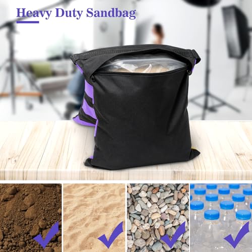 4 Packs Purple Sandbag Weight Bags for Light Stand Photography Video Equipment, Heavy Duty Saddlebags for Backdrop Stand, Photo Tripod, Canopy, Pop up Tent, Umbrella Base, Fishing Chair, Picnic Table - color: Purple