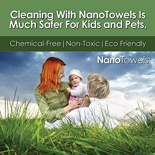 Nano Towels Cleaning Cloths - Cleans with Only Water - Wipes Away Dust, Spills & Grime Instantly Without Chemicals Paper Or Microfiber Supplies. Kitchen, Bathroom, Glass 14x14” 4-Pack Green