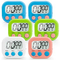 6 Pack Digital Kitchen Timer Multi-Function Magnetic Timers Classroom Timer for Kids Loud Alarm Big LCD Display Electronic Timers for Cooking, Classroom, Exercise, Meeting(Blue, Green, Pink, White) - color: Blue-2pcs & Green-2pcs & Pink & White