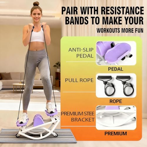Rock Stepper, Side to Side Rocking Stepper Exercise Machine for Balance at Home, Low-Impact Lateral Stair Stepper with Resistance Bands & Digital Counter, 250 LBS Weight Capacity (Purple)