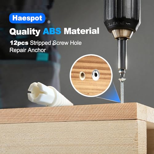 White 12PCS Stripped Screw Hole Repair Anchor, Door Hinge Screw Hole Filler, Multi Use Wall Anchors, Fits Wood Screws Sizes #2 to #16 - color: White