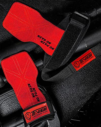 TAVIEW Wrist Straps for Weightlifting for Maximum Grip Support - Lifting Deadlift Strap & Weight Lifting Grips Gloves for Working Out Pull Up Deadlifting & Shrugs - color: red