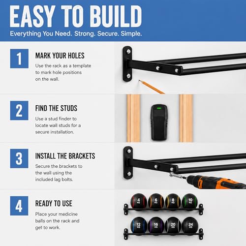 Medicine Ball Rack Wall Mount, Med Ball Storage Holder, Slam Balls Rack for Home Gym, Heavy Duty Exercise Equipement Wall Storage