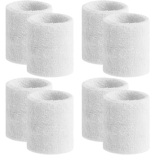 BEACE Sweatbands Sports Wristband for Men & Women -8pcs Moisture Wicking Athletic Cotton Terry Cloth Sweatband for Tennis, Basketball, Running, Gym, Working Out - color: 2WHITE/2WHITE/2WHITE/2WHITE