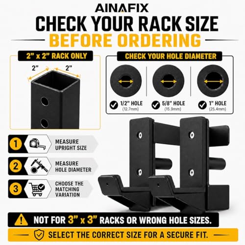 J Hooks for 2" x 2" Power Rack, Rubber Pad J-Hook for Power Cage, Bottom Reinforced Steel J Cups for Squat Rack, Heavy Duty Barbell Holder, Black - size: for 2"x2" Rack with 5/8" Hole