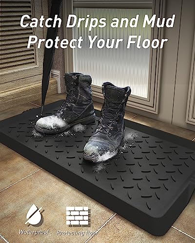 SUPENUIN 2PC Boot-Tray Heavy Duty Rubber Mat with Lip Waterproof Shoe Mat Tray for Entryway Indoor Outdoor Multi Use Catch All Trays Entryway Shoe Cleaning Boot Storage 16x27.5 Inches - color: Twill, size: 16"x27.5" 2pc