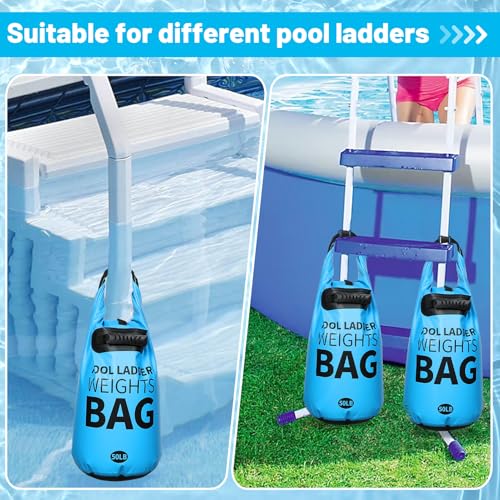 Heavy Duty Pool Ladder Weights - 50lbs Sand Fillable Universal Sand Bags Step Anchors, 500D PVC Waterproof Tear-Resistance Foldable Sandbags for Above Ground Swimming Pools Stair Entry Systems, 2 Pack - size: 50 LB
