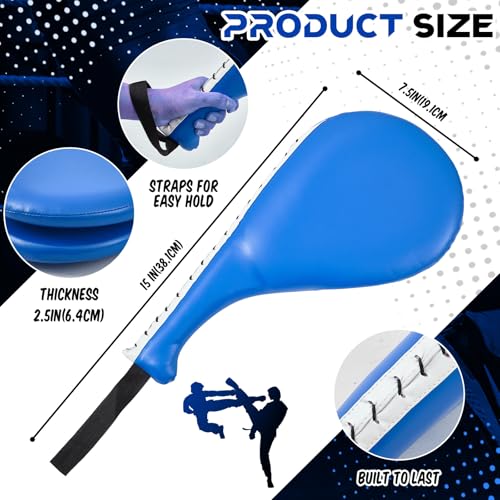 Poen 4 Pcs Taekwondo Kick Pads Set with Focus Mitts and Double Kick Paddle, Martial Arts Training Equipment for Kids Adults, Karate Kickboxing Punching and Kicking Practice Gear - color: Blue