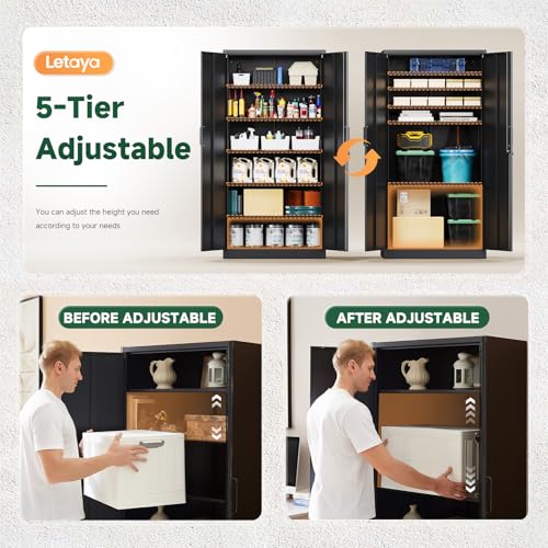 Letaya Metal Garage Storage Cabinets with Lock-72 Tall Tool Organizer Steel Lockers, 5 Adjustable Layers Shelves for Home,Office,Warehouse,Garage,(Black-72“) - color: Black, size: 72 X 36 X 18 In(H X W X D)